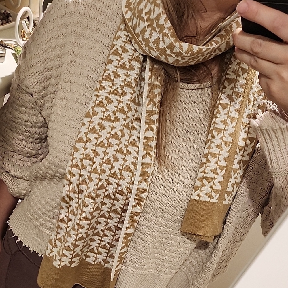 MK Tan and White Scarf